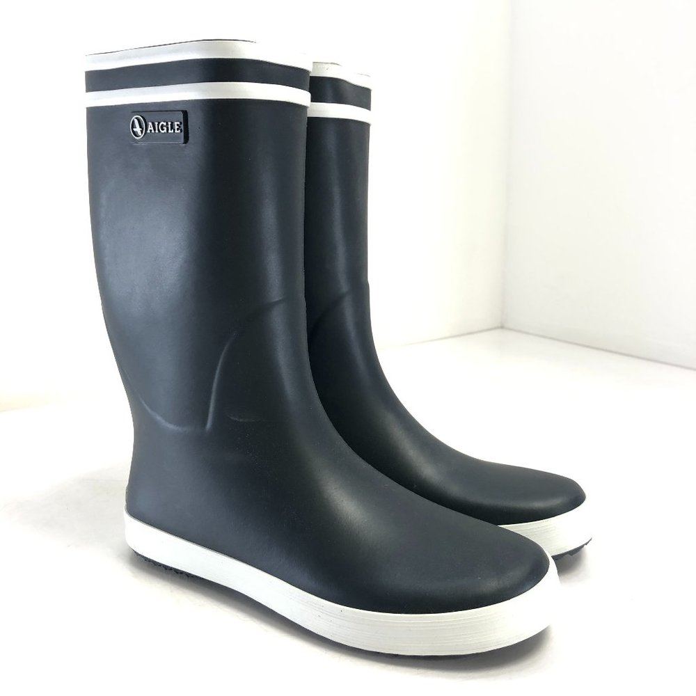 AIGLE Lolly Pop in Marine Blanc Rainboots